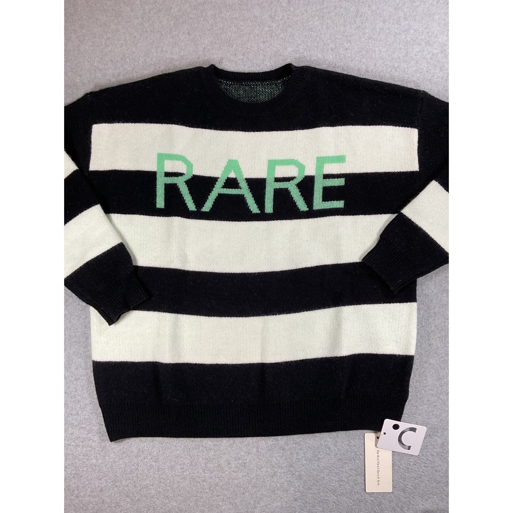Commense Rare Graphic Striped Sweater Black White Green Crewneck Large 1720